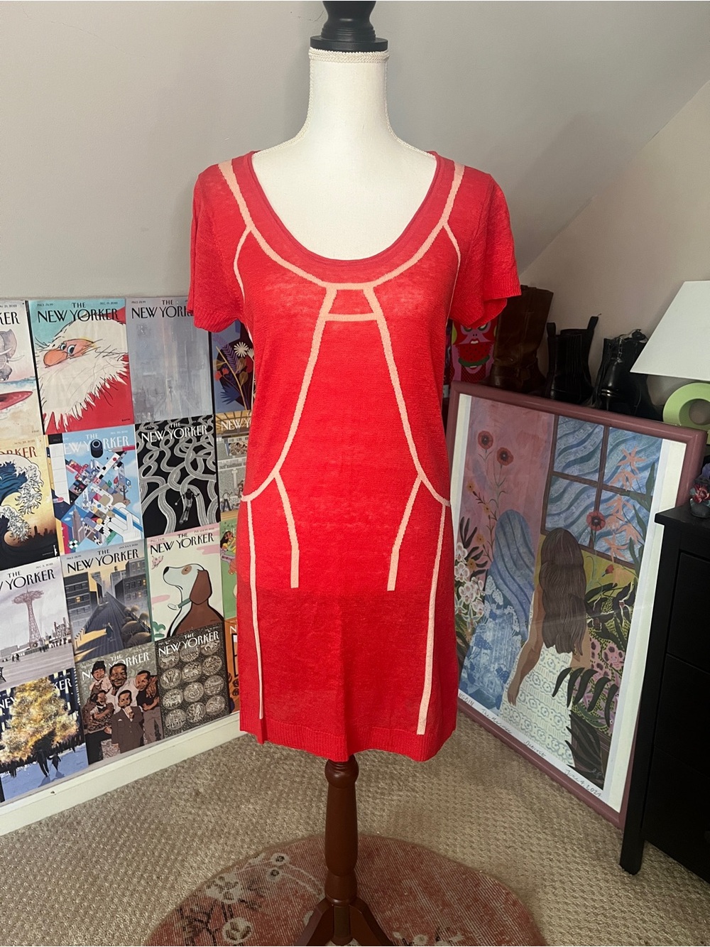 Diesel Red Knit Top with Silver Logo Plate